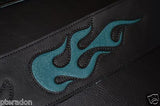 Carlino Custom Teal Leather Flame Black Leather Guitar Strap