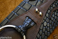 Carlino Gladiator Crocodile Pattern Cowhide 3.5" Black Leather Strap with Flames
