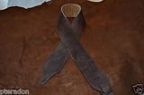 Carlino Custom Kodiak Oiled Brown Leather Guitar Strap w/Black leather backing