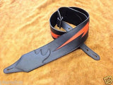 Carlino Custom Orange Lightening Bolt Black Leather Guitar Strap