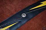 Carlino Custom Yellow Lightening Double Bolt/Studded Leather Guitar Strap