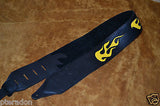 Carlino Custom Yellow Leather Flame Black Leather Guitar Strap