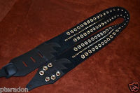 Carlino Custom Black Leather Metal Grommet and Stud Metal Guitar Strap
