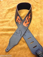 Carlino Custom Orange Leather Flame Black Leather Guitar Strap