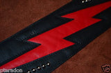 Carlino Custom Red Lightening Double Bolt/Studded Black Leather Guitar Strap