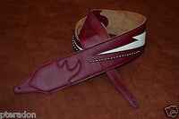 Carlino Custom Wine/Cream Lightening Double Bolt/Studded Leather Guitar Strap
