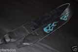 Carlino Custom Teal Leather Flame Black Leather Guitar Strap