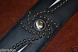 Carlino Custom White Lightening Double Bolt/Swirl stud blk leather Guitar Strap