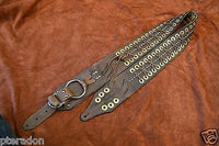 Carlino MetalMan Brown Leather Brass Grommet Guitar Strap, 3.05" wide with lace