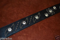 Carlino Custom Studded Nibiru Black Leather Guitar Strap, Tobacco Suede back
