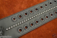 Carlino Custom Select Black Leather & Black Grommet and Stud Metal Guitar Strap