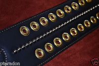 Carlino Custom Select Black Leather and Gold Grommet and Stud Metal Guitar Strap