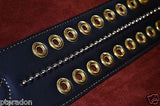 Carlino Custom Select Black Leather and Gold Grommet and Stud Metal Guitar Strap