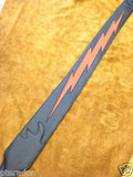 Carlino Custom Orange Lightening Bolt Black Leather Guitar Strap
