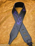 Carlino Custom Purple Leather Flame Black Leather Guitar Strap