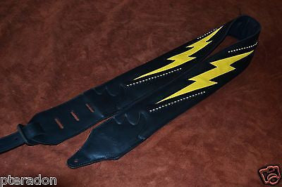 Carlino Custom Yellow Lightening Double Bolt/Studded Leather Guitar Strap