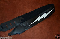 Carlino Custom White Leather Lightening Double Bolt Black Leather Guitar Strap