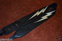 Carlino Custom Silver Lightening Double Bolt Black Leather Guitar Strap