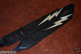Carlino Custom Silver Lightening Double Bolt Black Leather Guitar Strap