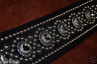 Carlino Exotic Series Crystal Concho Studded Black Leather Guitar Strap