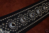 Carlino Exotic Series Crystal Concho Studded Black Leather Guitar Strap
