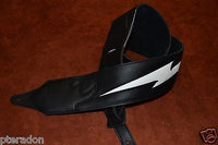 Carlino Custom White Leather Lightening Double Bolt Black Leather Guitar Strap