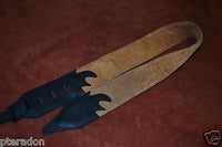 Carlino Custom Studded Nibiru Black Leather Guitar Strap, Tobacco Suede back