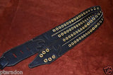 Carlino Custom Select Black Leather and Gold Grommet and Stud Metal Guitar Strap