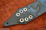 Carlino Custom Black Leather Metal Grommet and Stud Metal Guitar Strap