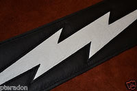Carlino Custom White Leather Lightening Double Bolt Black Leather Guitar Strap