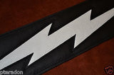 Carlino Custom White Leather Lightening Double Bolt Black Leather Guitar Strap