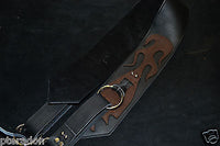 Carlino Gladiator Black Leather Guitar Strap w/flames For Heavy Guitars 3.5"