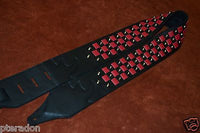 Carlino Custom Black and Red Leather Woven Checkerboard Guitar Strap with Studs