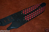 Carlino Custom Black and Red Leather Woven Checkerboard Guitar Strap with Studs