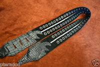 Carlino Custom Select Black Leather & Black Grommet and Stud Metal Guitar Strap
