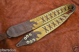 Carlino MetalMan Brown Leather Brass Grommet Guitar Strap, 3.05" wide with lace