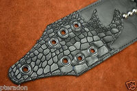 Carlino MetalMan Black Leather Grommet Crocodile ends Guitar Strap, 3.5"  w/lace