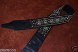 Carlino Exotic Series Abalone Concho Studded Black Leather Guitar Strap