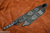 Carlino MetalMan Black Leather British Steel Guitar Strap, 3.5" , Chrome rings