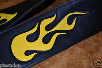 Carlino Custom Yellow Leather Flame Black Leather Guitar Strap