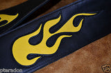 Carlino Custom Yellow Leather Flame Black Leather Guitar Strap
