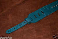 Carlino Custom Single Stud Row Luxury Leather Guitar Strap, Teal w/Tobacco back