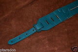 Carlino Custom Single Stud Row Luxury Leather Guitar Strap, Teal w/Tobacco back