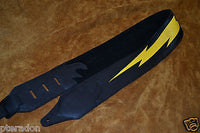 Carlino Custom Yellow Lightening Bolt Black Leather Guitar Strap