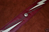 Carlino Custom Wine/Cream Lightening Double Bolt/Studded Leather Guitar Strap