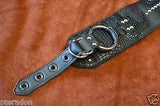 Carlino MetalMan Black Leather Grommet Crocodile ends Guitar Strap, 3.5"