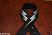 Carlino Custom Silver Lightening Double Bolt Black Leather Guitar Strap