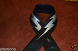 Carlino Custom Silver Lightening Double Bolt Black Leather Guitar Strap
