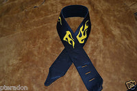 Carlino Custom Yellow Leather Flame Black Leather Guitar Strap