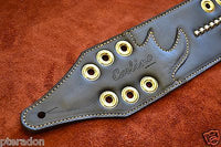 Carlino Custom Select Black Leather and Gold Grommet and Stud Metal Guitar Strap
